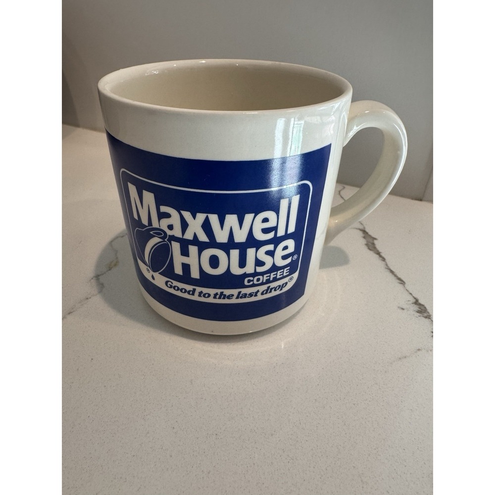 Vintage Maxwell House Coffee Mug Blue Logo Good To The Last Drop Ceramic Cup